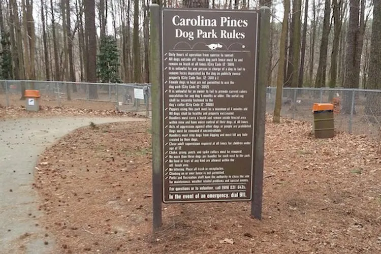 Carolina Pines Dog Park rules sign
